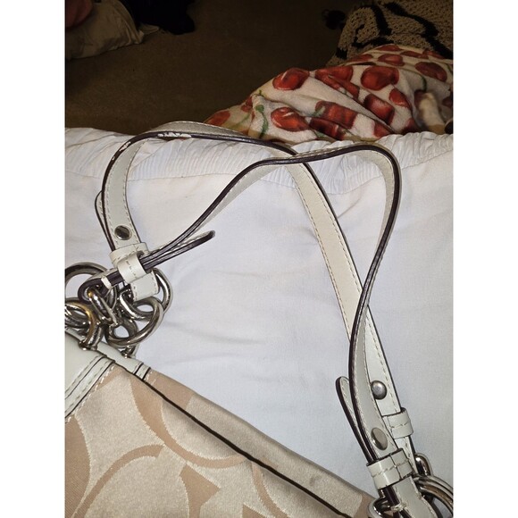 COACH Peyton Signature Satchel #14528 Khaki Jacquard Leather Trim Large Carryall - Picture 3 of 16